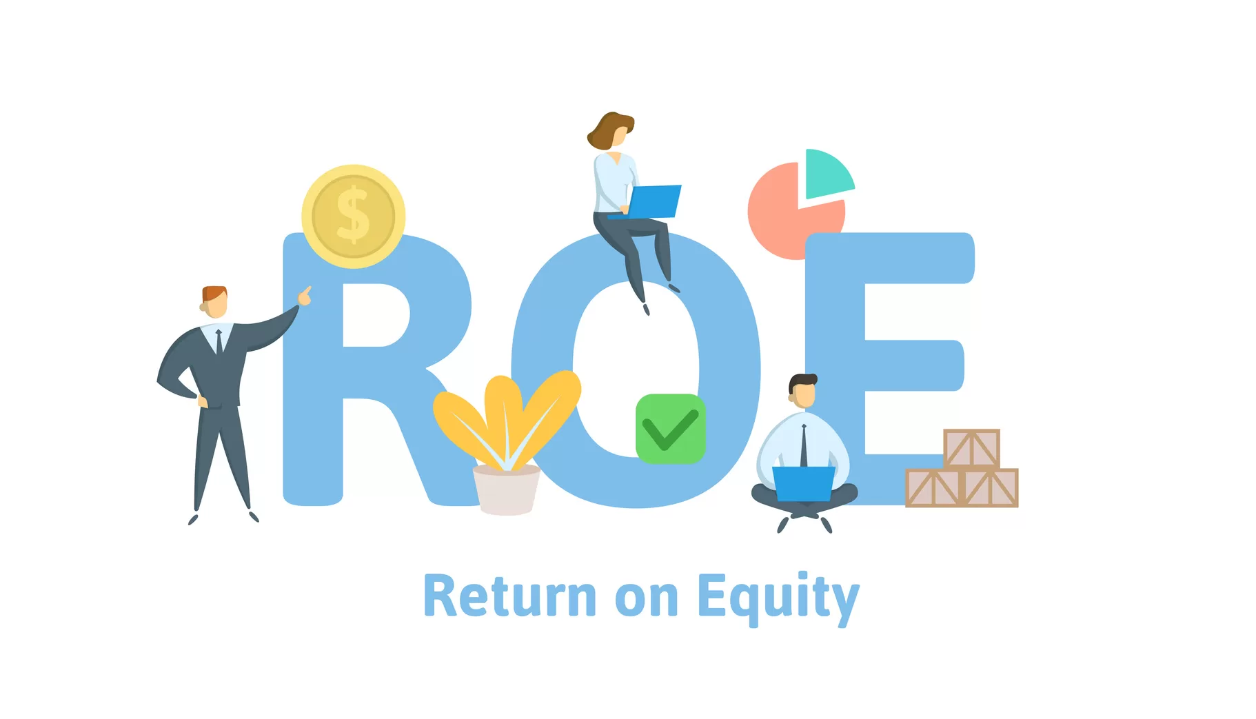 Roe, Return On Equity. Concept With Keywords, Letters And Icons. Flat Vector Illustration. Isolated On White Background.